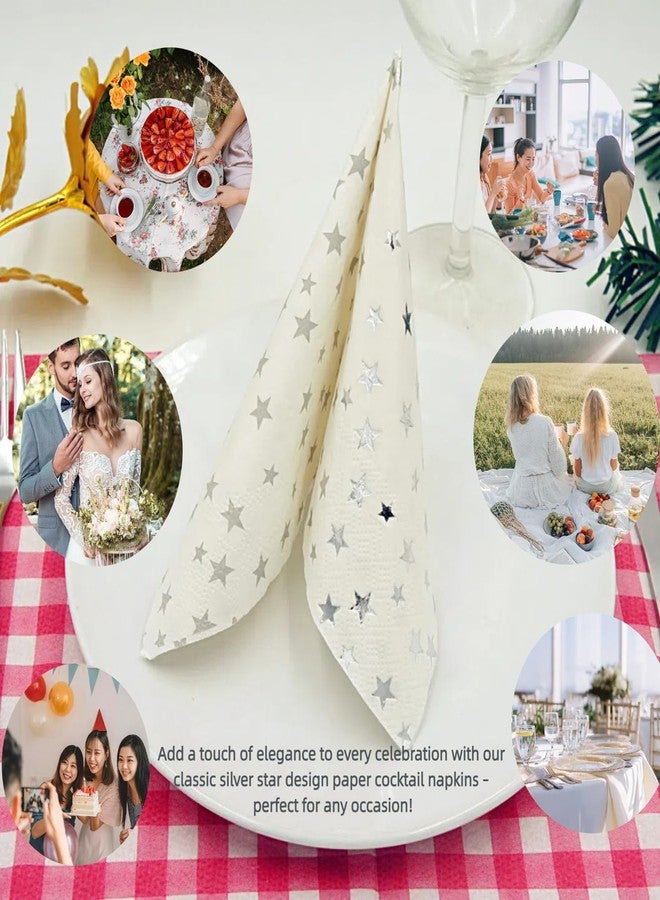 VORMOR Silver Star Cocktail Napkins 100 Counts 2-Ply 5'' White and Silver Disposable Paper NapkinsPerfect for Birthday Party Supplies Wedding Bridal Shower Baby Shower Valentine's Day+? - Image 5